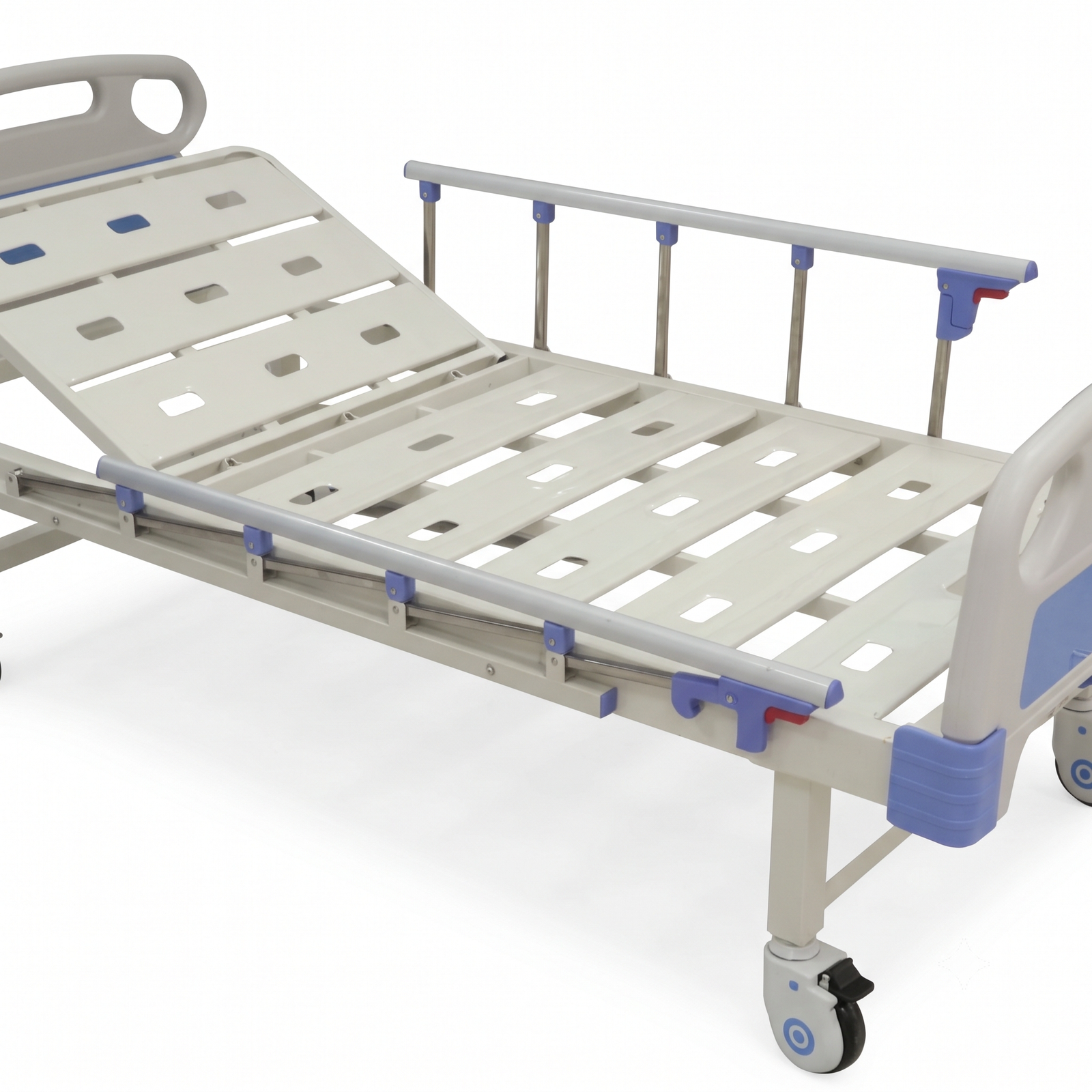 1 Function Manual Hospital Cot with Wheels - ABS Boards and Aluminium Side Rails